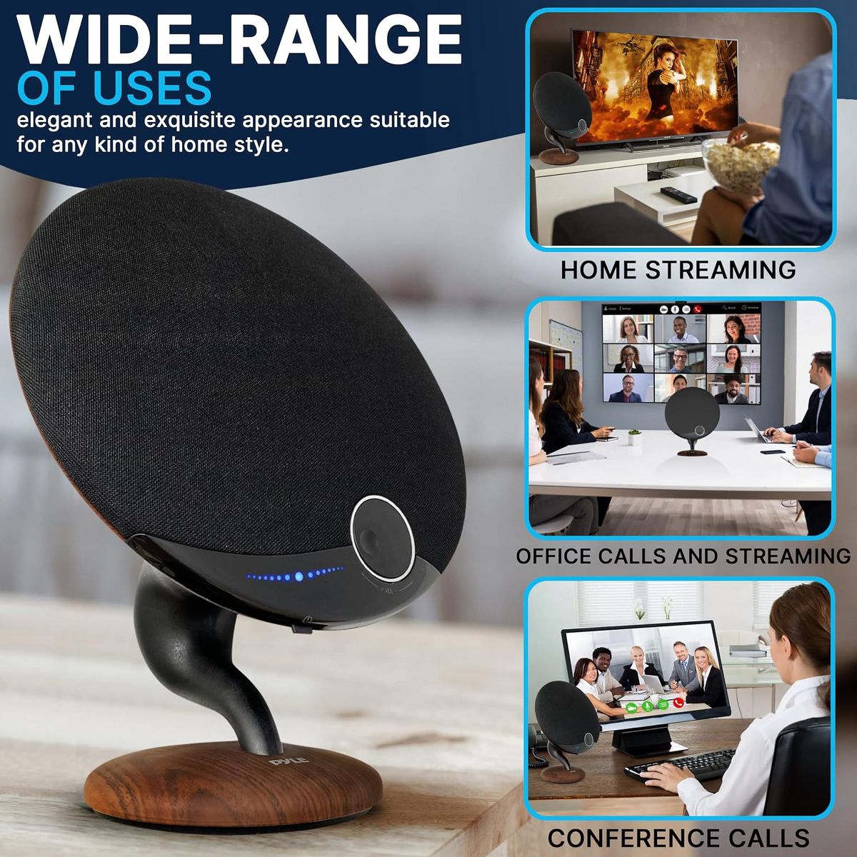 Pyle Wireless BT Streaming Gramophone Speaker with Built-In Subwoofer - Oak Finish - thumbnail 4