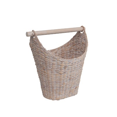 happimess Talia Classic Coastal Hand-Woven Water Hyacinth Toilet Paper Basket with Wood Bar