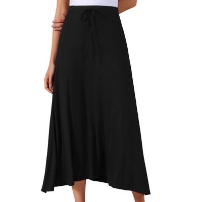 INSPIRE CHIC Women's Casual Elastic Waist Drawstring Stretchy Flare A-Line Maxi Skirt