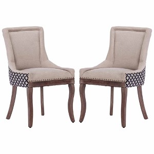 QingMoon Dining Chairs Set of 2, Solid Wood Fabric Upholstered Kitchen Chairs Wingback Accent Chairs with Nailhead Trim for Dining Room - 1 of 4