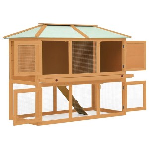 vidaXL Animal Cage Brown Fir Wood Double Floor Durable Animal Cage - Natural - 1 of 4