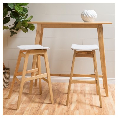 Light Beige Upholstered Backless Wood Barstools, Set of 2