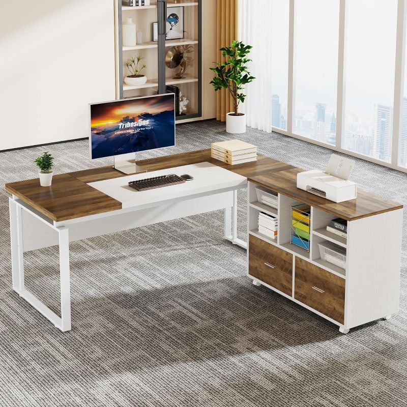 Tribesigns 63" L-Shaped Executive Desk with Reversible File Cabinet, 2 of 7