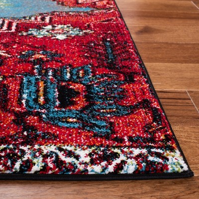 Vintage Hamadan Blue and Red Synthetic Area Rug