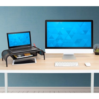 Black Metal Mesh Monitor Stand with Pullout Drawer