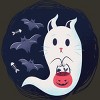 Junior's Design By Humans halloween ghost cat By ArtStyleAlice T-Shirt - 2 of 2