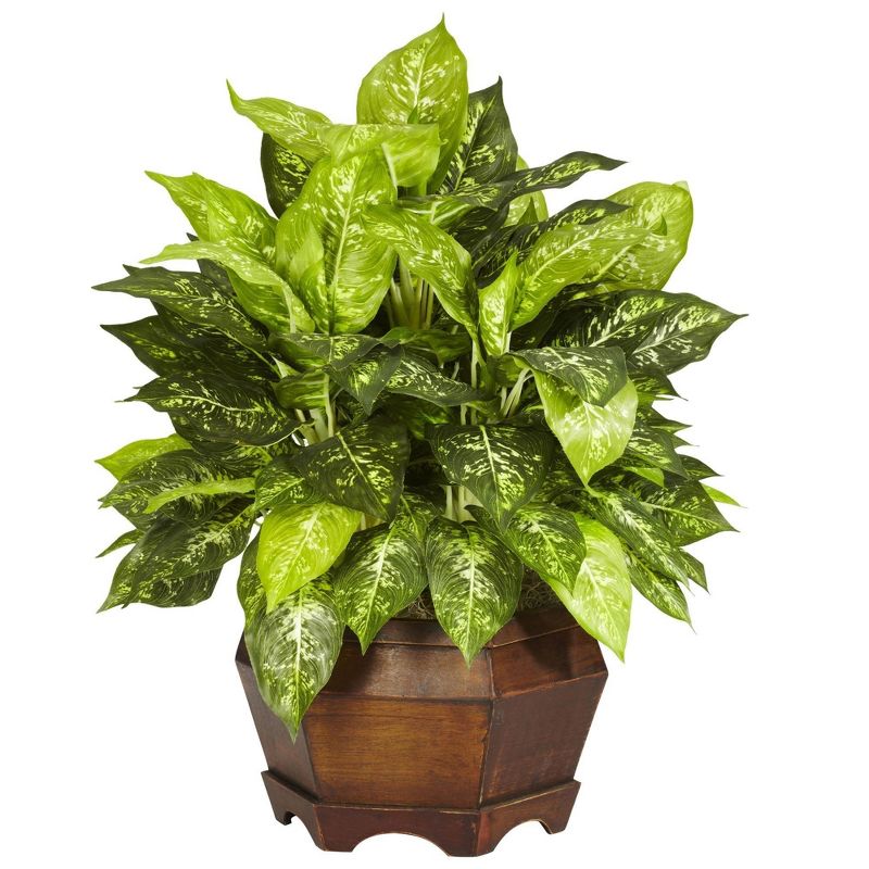 Nearly Natural 24-in Variegated Dieffenbachia w/Large Hexagon Silk Plant, 1 of 2