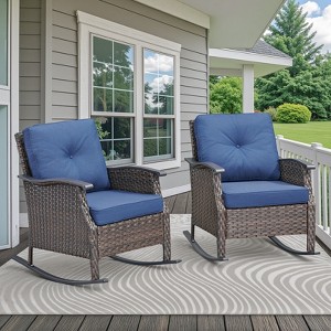 Buenhomino Patio Furniture Set 3 Pieces, Wicker Rocking Bistro Set with Thick Cushions, Outdoor Rocker Chairs and Coffee Table for Porch, Backyard - 1 of 4