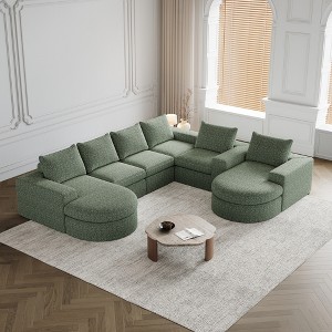 Oversized Chenille Cloud 6-Module Sectional Sofa with Chaise, U-Shaped Modern Upholstered Sofa, Neck Pillows, High-Density Foam, No Assembly Needed - 1 of 4