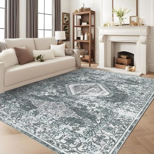 Machine Washable Rug Ultra Soft Area Rug Non Slip Vintage Rug Foldable Stain Resistant Rugs for Living Room Bedroom - 1 of 4