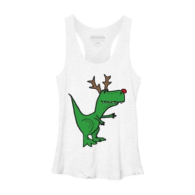 Women's Design By Humans Cool Funny Christmas T-Rex Dinosaur with Antlers By SmileToday Racerback Tank Top