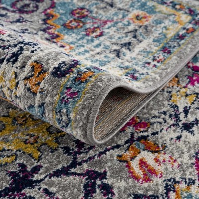 Medium Gray and Multicolor Synthetic Rectangular Area Rug