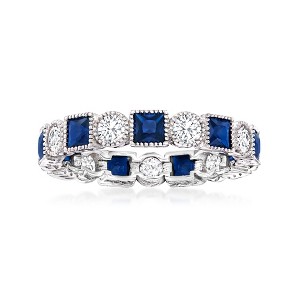 Ross-Simons 1.20 ct. t.w. Square Simulated Sapphire and .80 ct. t.w. CZ Eternity Band in Sterling Silver - 1 of 4