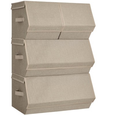 Set of 4 Stackable Storage Bins with Magnetic Closures, Storage Boxes with Lids, Clothes Organizers