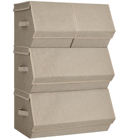 Stackable Large Bins Cubes W/Lids deals Storage Organizers W/Linen&Oxford Fabric 4Sets