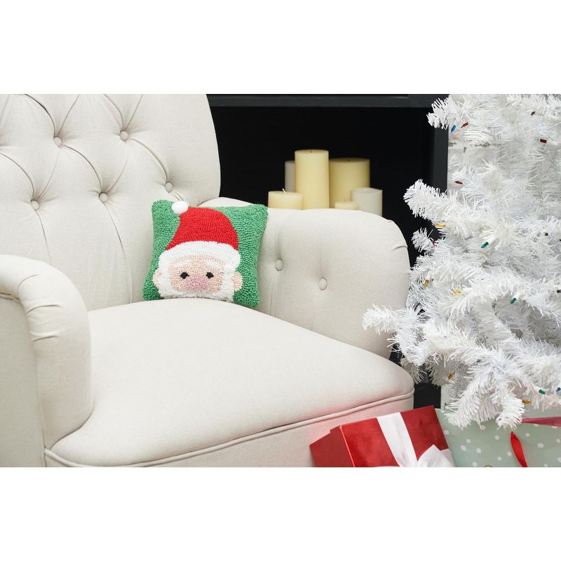 C&F Home 8" x 8" Christmas Peek-A-Boo Santa on Green Background Petite Accent Hooked Throw Pillow, 3 of 6