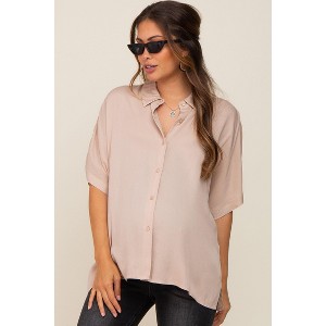 PinkBlush Taupe Button Up Dolman Short Sleeve Maternity Top - 1 of 4