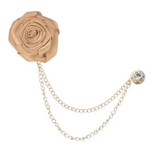 Unique Bargains Silk Alloy Handmade Rose Flower Brooch Pin with Gold Badge Tassel Chain for Men Suit 1 Pc - 1 of 4