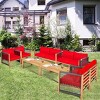 Costway 8 PCS Wood Outdoor Patio Furniture Set with Cushions White Red Cushion Cover Sets White+Red/Turquoise - 2 of 4