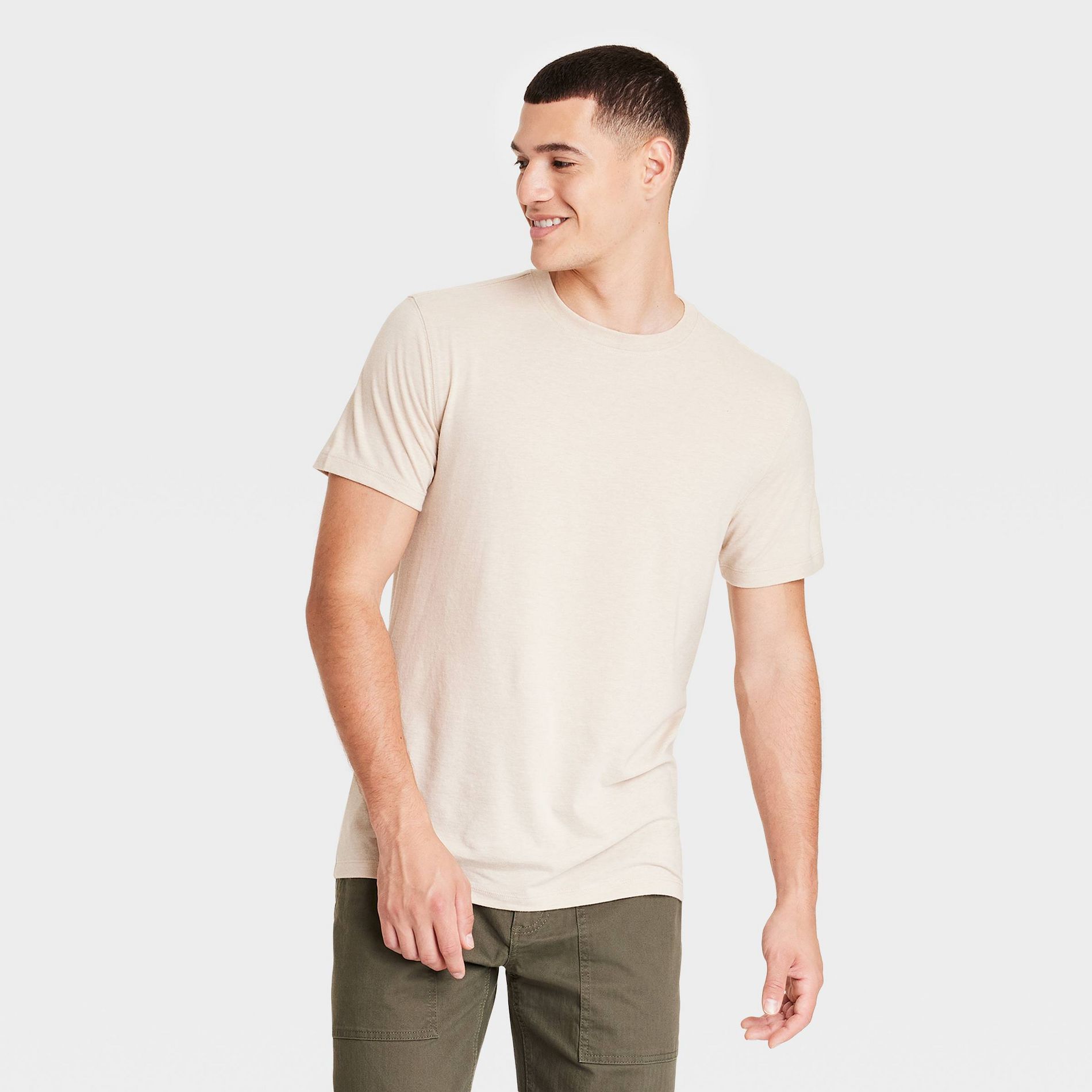 Men's Every Wear Short Sleeve T-Shirt - Goodfellow & Co™ Oatmeal M: Lightweight Cotton Blend, Standard Fit, Machine Washable