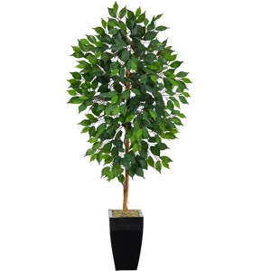 Nearly Natural 4.5-ft Ficus Artificial Tree in Black Metal Planter - 1 of 4