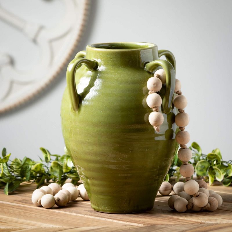 Sullivans 11.25" Four Handled Green Vase, Ceramic, 3 of 4