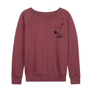 Women's - Peanuts - Valentine's Peanuts Snoopy Heart Lightweight French Terry Wide Neck Long Sleeve Shirt - 1 of 4