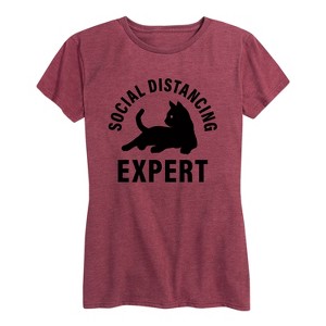 Women's - Instant Message - Cat Social Distancing Expert Short Sleeve Graphic T-Shirt - 1 of 4