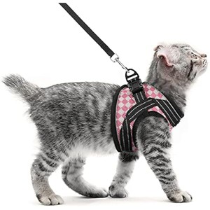 rabbitgoo Cat Harness and Leash, Escape Proof Cat Walking Harness, Mesh Kitty Vest Harness for Cats, Harness with Reflective Strips, Pink Plaid, Large - 1 of 1