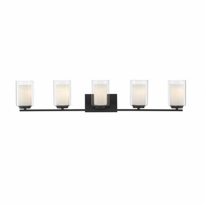 Matte Black 5-Light Cylinder Glass Vanity Light