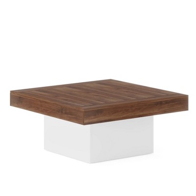 NicBex 35.43" W Square Wood Coffee Table Center Dining Table with LED Lights for Living Room