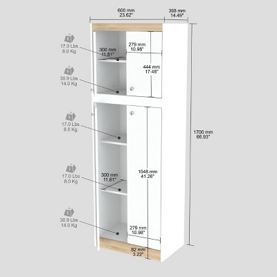 Sleek White & Vienes Oak Galley Kitchen Storage Cabinet