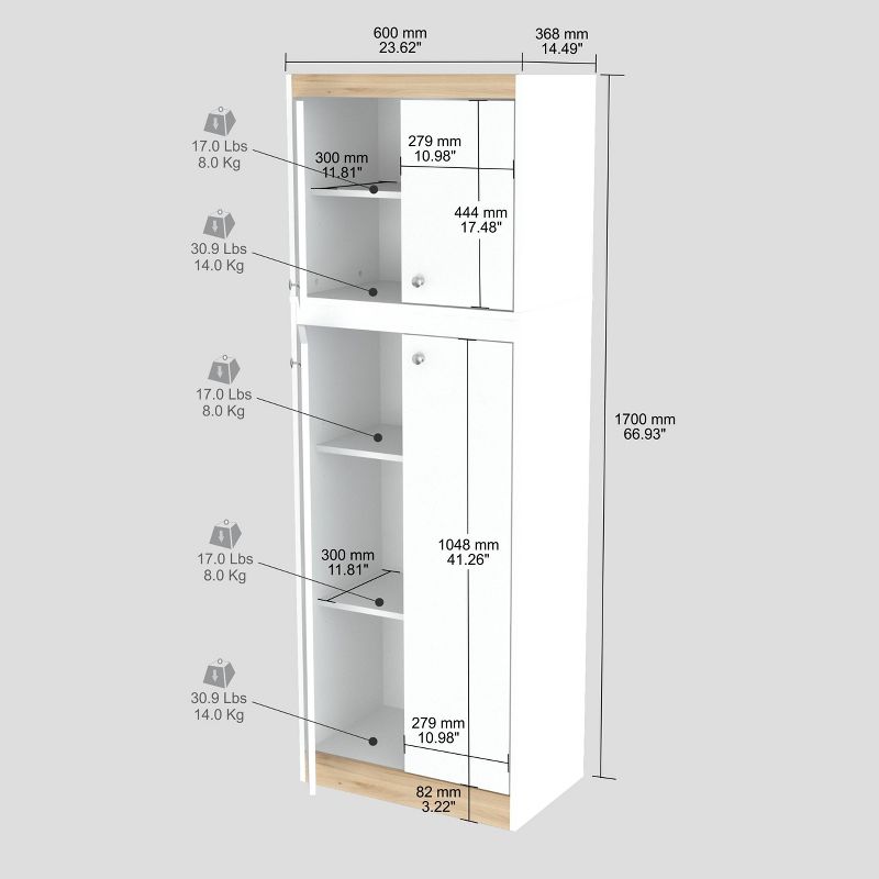 4 Doors Kitchen Storage Cabinet White/Oak - Inval, 5 of 10