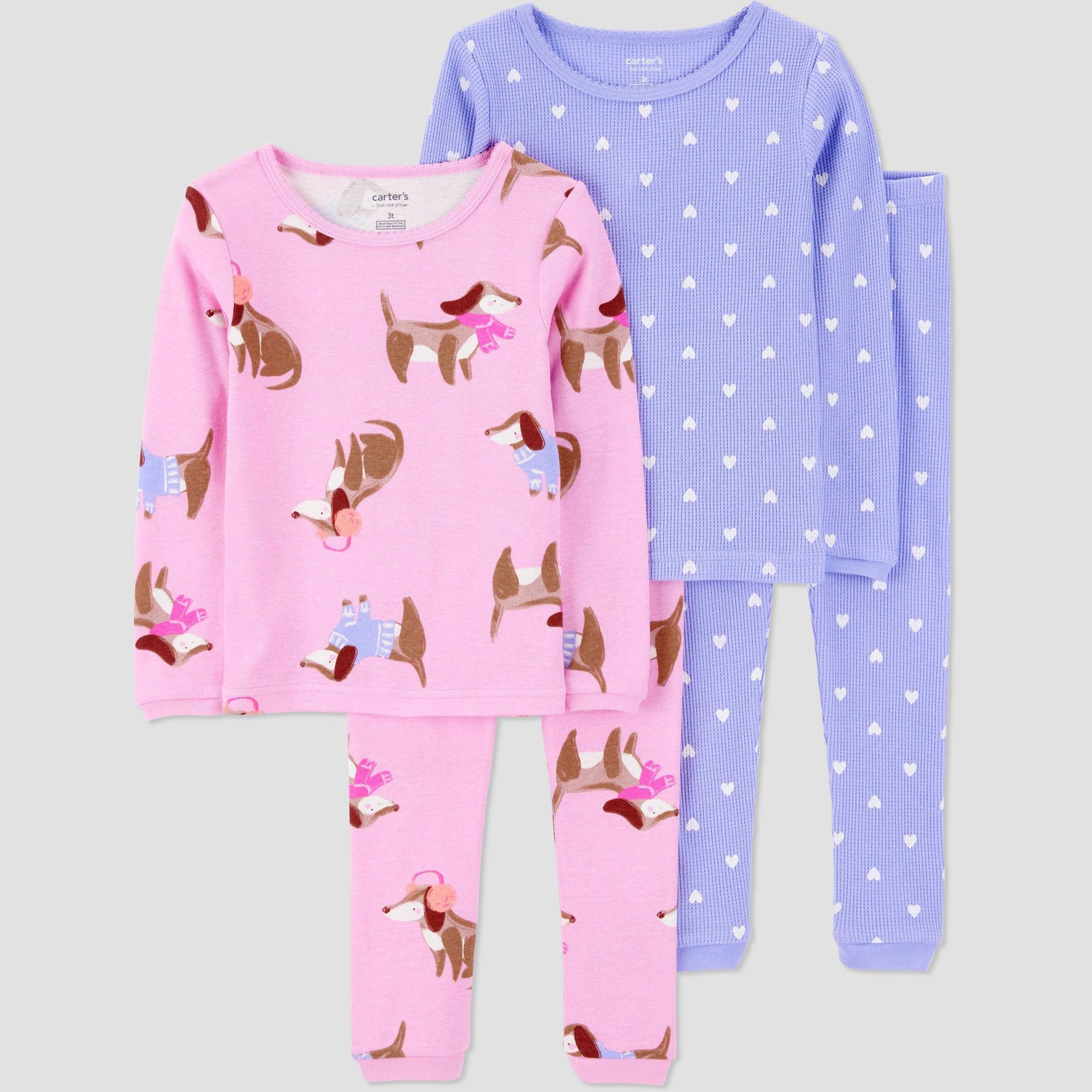 Carter's Just One You® Toddler Girls' 4pc Dogs & Hearts Long Sleeve Cotton Pajama Set - Purple/Blue 2T