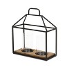 HomeRoots 15" Black Metal Glass And Wood Geometric Two Light Hurricane Candle Holder - 4 of 4