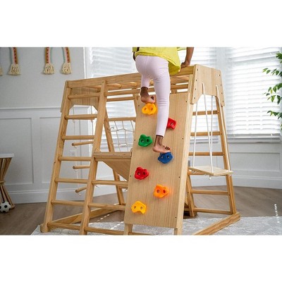 Medium Natural Wood Indoor Playset with Slide and Swing