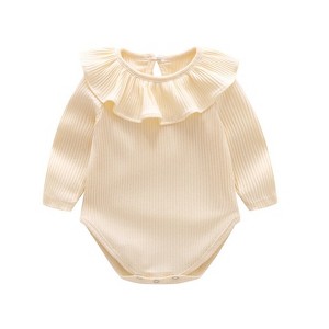 MyKids-Usa Baby Solid Color Ruffle & Buttoned Design Long-Sleeved O-Neck Onesies - 1 of 4
