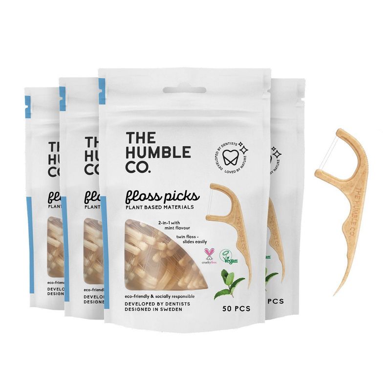 The Humble Co. Plant-Based Dental Floss Picks - Mint - 50ct/4pk, 1 of 7