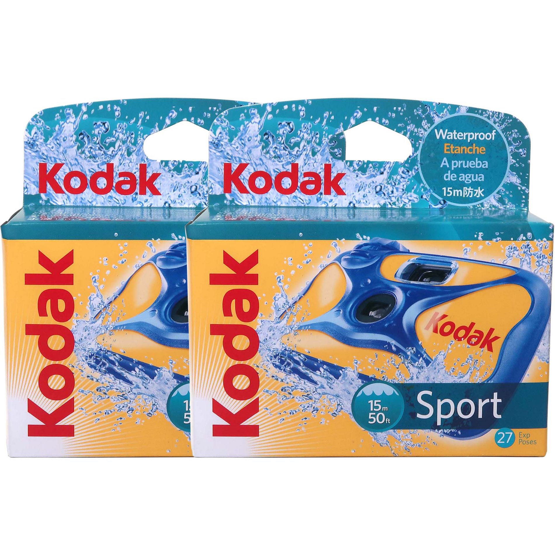 Kodak Water and Sport One-Time Use Disposable Camera (ISO-800) Waterproof (50'/15 m) 35mm - 27 Exposures - 2 Pack