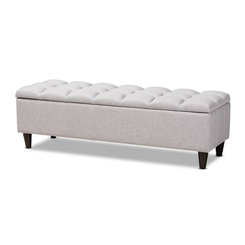 Brette Finished Wood Storage Bench Ottoman Grayish Beige Baxton