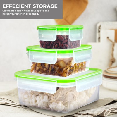 6-Piece Clear Plastic Food Storage Container Set with Green Lids