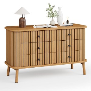 6 Drawer Dresser for Bedroom, Chests of Double Drawers, Boho Wooden Dresser with Black Handles - 1 of 4