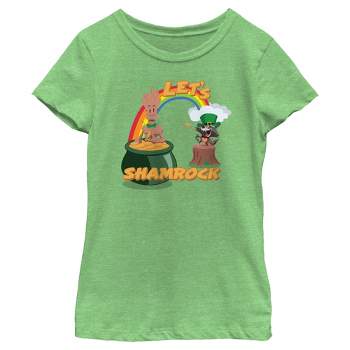 Girl's Marvel Cartoon Rocket and Groot Let's Shamrock T-Shirt