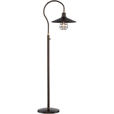 Franklin Iron Works Industrial Floor Lamp Oiled Rubbed Bronze Metal Cage Barn Light Shade for Living Room Reading Bedroom Office