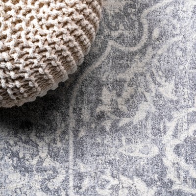 Reversible Gray Synthetic Vintage Medallion Runner Rug 5'x8'
