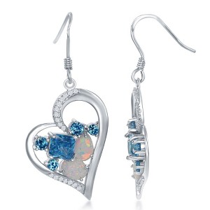 Opalata Sterling Silver, Multi-Shaped Blue CZ & White Inlay Opal Heart Earrings - Multi - 1 of 2