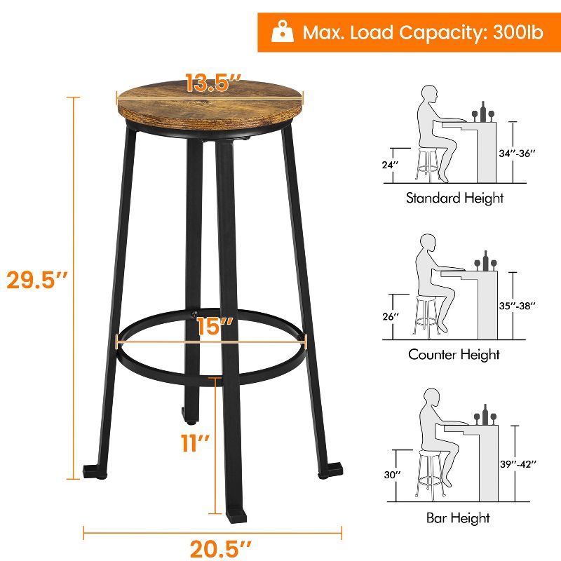 Yaheetech Barstools Set of 2 29.5"H Pub Height with Metal Frame Backless, 3 of 8