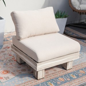 Moda Furnishings W27.1"*D28.9"*H25.7" Outdoor Patio Deep Seating Aluminum Wood Grain Armless Lounge Chair With Beige Cushions - 1 of 4
