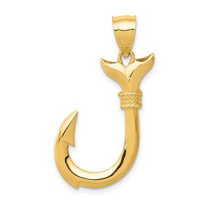 Black Bow Jewelry 14k Yellow Gold Large 3D Whale Tail Fish Hook Pendant - 1 of 4