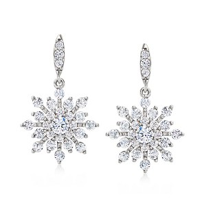 Ross-Simons Italian 2.60 ct. t.w. CZ Snowflake Drop Earrings in Sterling Silver - 1 of 4